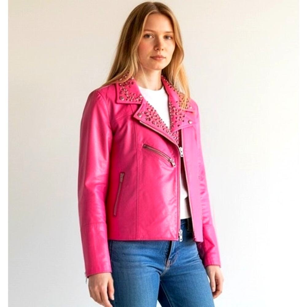 Vera Pelle 100% Genuine Leather Moto Jacket Studded Biker Punk Rock Size Small